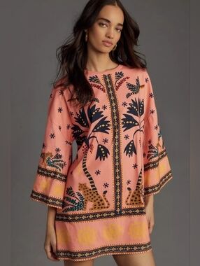farm rio x anthropologie long-sleeve ruffle-shoulder shift mini dress FARM Rio | Dresses | The Farm Rio X Anthropologie Longsleeve Ruffle  Shoulder Shift Mini Dress